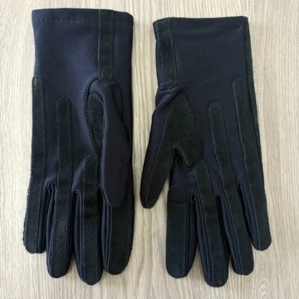 Black Genuine Leather Suede Gloves Stretch Lined Womens One Size Classic Winter